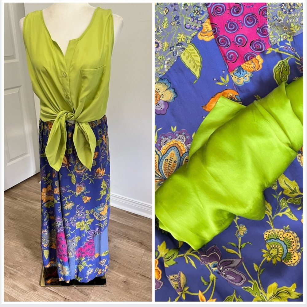 Vintage 90’s Royal Blue Floral + Paisley Patchwork Boho Midi Skirt - Picture 9 of 16